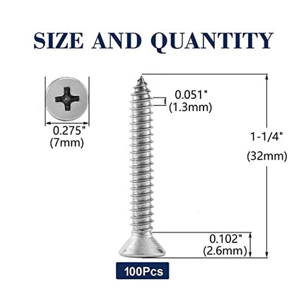 #6 x 1-1/4" Wood Screw 100Pcs 18-8 (304) Stainless Steel Screws Flat Head Phillips Fast Self Tapping Drywall Screws by SG TZH - size: #6 x 1-1/4"