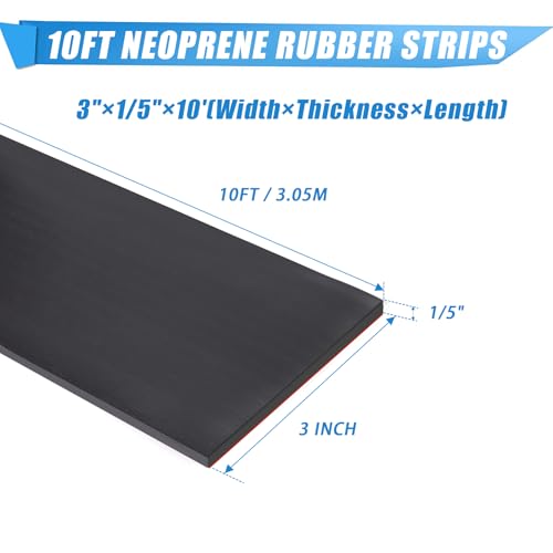 Neoprene Rubber Strips Self Adhesive Sheets, Rolls & Strips with Adhesive Backing Rubber Pads Self Stick Seal Gasket Tape for Matting Padding - 3" Wide x 1/5" Thick x 10' Long - size: 3" Wide x 1/5" Thick x 10' Long