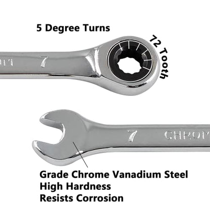 2 Pcs 7mm Ratchet Combination Wrench, Metric 72-Tooth - size: 7 mm