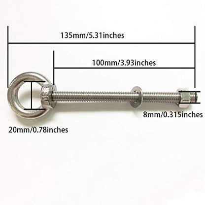 304 Stainless Steel Eye Bolt, 2 PCS M8 Heavy Duty Lifting Ring 4" Threaded Eyebolt Shoulder Eye Bolts with Nuts and Flat Washers(Thread Length 100mm) - size: m80x100(2pcs)