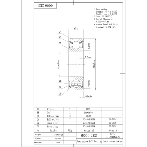 PGN 6000-2RS (30 Pack) Ball Bearing 10x26x8mm Chrome Steel Sealed - size: 30