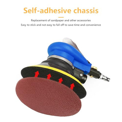 Air Palm Random Orbital Sander, Dual Action Pneumatic Polisher Speed Adjustable Grinding Sanding (Blue, 5 inch) - color: Blue, size: 5 inch