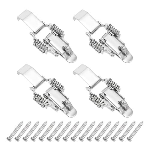 PATIKIL Stainless Steel Spring Loaded Toggle Latch with Long Hook, (S,Silver) (4 Pcs), Compression Double Spring Toolbox Toggle Hasp Clamp Lock with Screw for Cabinet Door Barn Wooden Case - size: Small