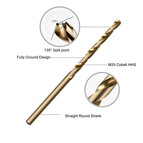 Narwhal 5/64 Inch Cobalt Drill Bits (13 Pack - Industrial Grade M35 Cobalt) 1-7/8" Length & 135 Degree Split Point for Drilling Into Metal, Hardened & Stainless Steel, Cast Iron, & More! - size: 5/64 in