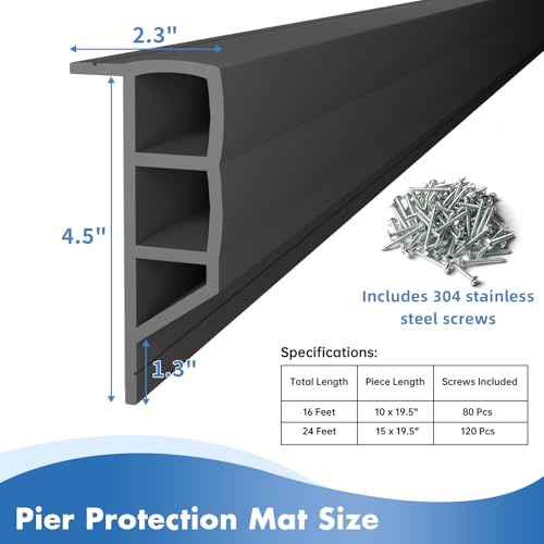 Nalwort Dock Bumpers 16 Feet and 24 Feet, Full Protection Dock Fender for Straight Edge and Side, Boat Dock Bumpers for Edging, Includes Mounting Screws, Black Gray Blue Brown Green Orange Yellow - color: black, size: 16 feet