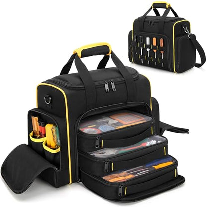 Marscamd Tool Bag with 3 Removable Cases, 2 Layers Tool Tote for Hand Tools - color: Black with Yellow Binding