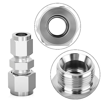 TAISHER 2PCS 304 Stainless Steel Compression Tube Pipe Fitting Connector, 1/4" Tube OD x 1/8" Tube OD Straight Adapter - size: 1/4" OD x 1/8" OD