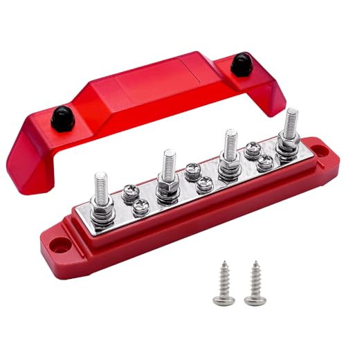 Ampper 4 x M6 Posts Power Distribution Block BusBar 6 M4 Screws, 6.3" Red - color: Red, size: 4M6+6M4