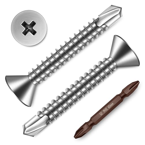 Mywish (200Pcs) #10 x 1-1/4" Self Tapping Screws for Metal, Stainless Steel Flat Phillips Head Sheet Metal Screws, Bright Finish Mouting Screws, Self Drilling Screws for Metal Plastic & Wood - size: #10 x 1-1/4"