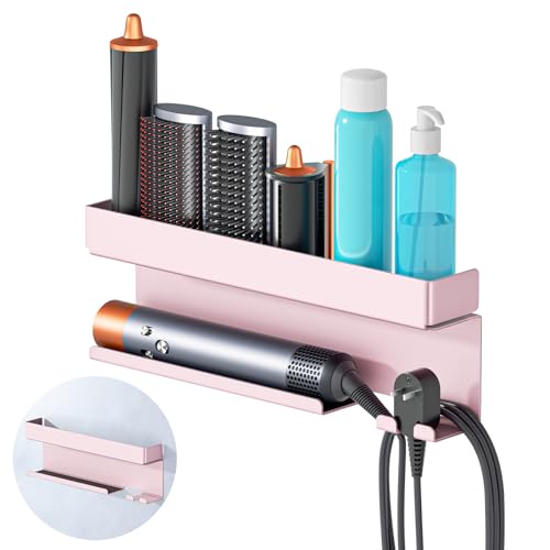 Storage Hair Dryer Holder for Curling Iron Accessories, Hair Tool Organizer Wall Mount, Curling Iron Holder, Bathroom Hair Straightener Holder Stand for Styler Attachments Organizer, Rose Gold - color: Rose Gold