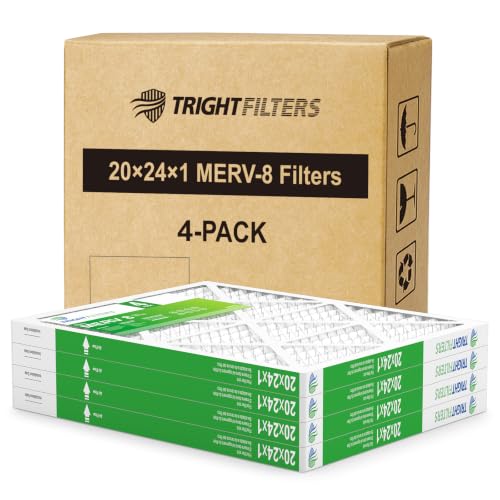 TRIGHTFILTERS 20x24x1 Air Filter 4 Pack, MERV 8 Pleated HVAC Furnace Filter - size: 20x24x1