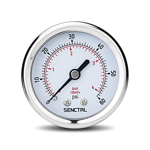 SENCTRL 0-60 Psi Low Pressure Gauge, 1/4 NPT Back Mount - size: 0-60Psi, style: Back Mount