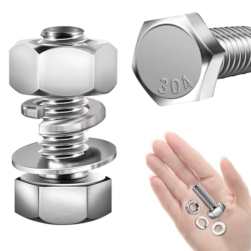 Mywish (8 Sets) 3/8-16x1 Hex Head Assorted Screws Nuts and Bolts with Flat & Lock Washers, 304 Stainless Steel 18-8, Fully Threaded, 3/8 Bolt Metric Bolt Assortment - size: 3/8-16 x 1 (8 set)