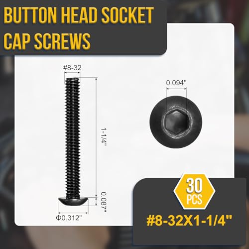 DTGN #8-32x1-1/4 Button Head Socket Cap Screw 30Pcs 304 SS Black Oxide - color: Black, size: #8-32x1-1/4"