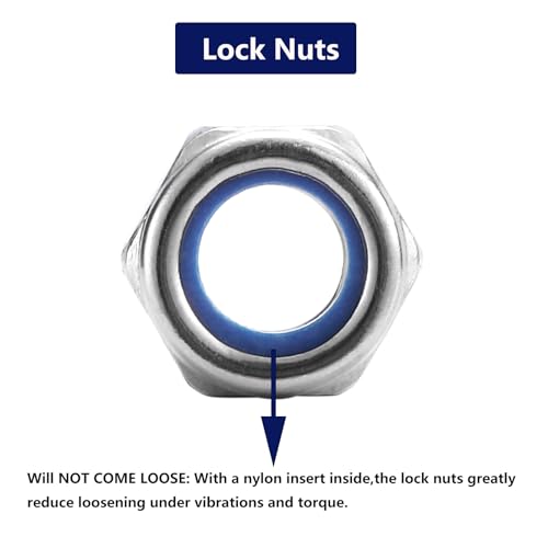 M10 x 1.5mm Nylon Insert Hex Lock Nuts 50Pcs 304 Stainless Steel Locknuts, Hex Drive, Bright Finish, by SG TZH - color: Silver, size: M10
