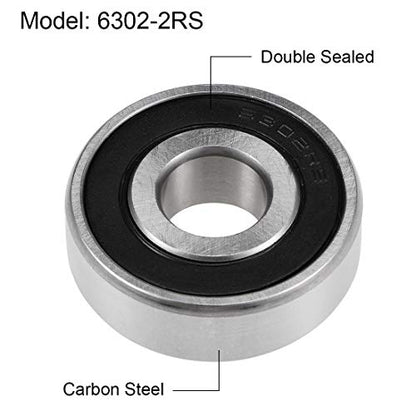 uxcell 6302-2RS Deep Groove Ball Bearings Z2 15mm X 42mm X 13mm Double Shielded Carbon Steel 2pcs - size: 15mmx42mmx13mm