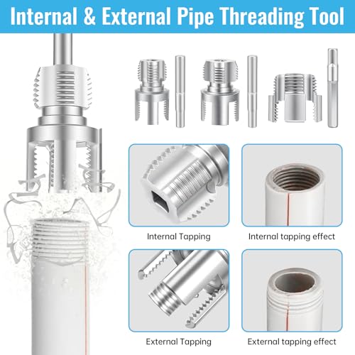 3PCS Integrated PVC Pipe Threader Tool - 1/2" & 3/4" & 1" Dual-Function Internal External Pipe Threading Tool for Water Pipe, Electric Drill Compatible Heavy-Duty Pipe Thread Cutting Tool Set (3 Size)