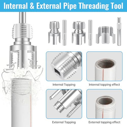 3PCS Integrated PVC Pipe Threader Tool - 1/2" & 3/4" & 1" Dual-Function Internal External Pipe Threading Tool for Water Pipe, Electric Drill Compatible Heavy-Duty Pipe Thread Cutting Tool Set (3 Size)