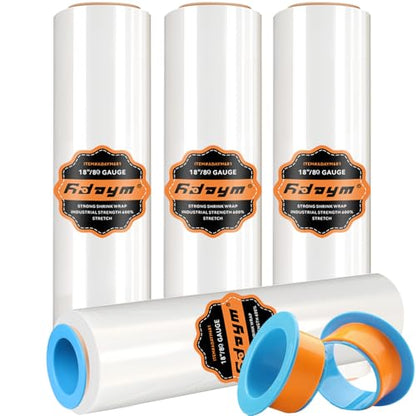 Stretch Film Shrink Wrap Roll for Moving 18" x 1500', 4 Rolls