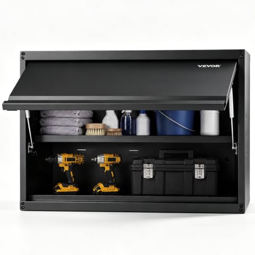 VEVOR Metal Storage Cabinet, 120lbs Load Capacity per Shelf, 20'' Tall Wall-Mounted Powder-Coating Steel Garage Cabinet with Adjustable Shelf, Press to Close & Open Door Perfect for Office Garage Tool - size: Flip up 20"