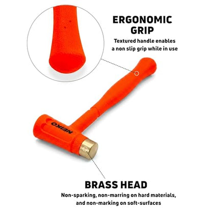 NEIKO 02870A Dead Blow Hammer With Brass Cap, 0.75 Pounds, Neon Orange Deadblow Hammers, Mallet, Spark and Rebound Resistant, Unibody Molded, Soft Blow Rubber, Non Slip Grip, Steel Shot and Core - size: 0.75 Pound, style: Brass Cap Dead Blow
