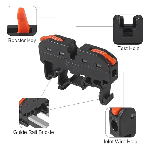 50Pcs DIN Rail Terminal Blocks Compact 24-12 AWG Wire Connectors for Electrical Control Panels Industrial Use - Black - color: black 50pcs