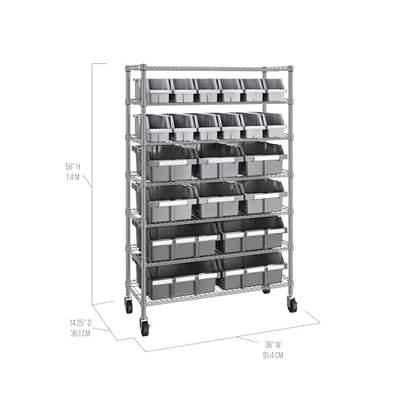 7-Tier NSF 22-Bin Steel Wire Shelving Rack, 36"W x 14"D x 56"H, Gray - color: Gray, size: 22 Bin
