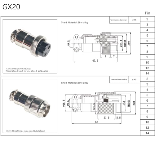 3.28 ft GX20 10 Pin Male to Female Cable, GX20 10Pins Female to Male Head Aviation Cordset Electrical Connector Panel Mount Circular Metal Adapter Cordset for Ships 5A 200V 20AWG (1meter) - size: GX20 10Pin