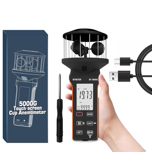 BTMETER Cup Anemometer CFM Air Flow Meter with 360° Cup Sensor & Direction - color: Black