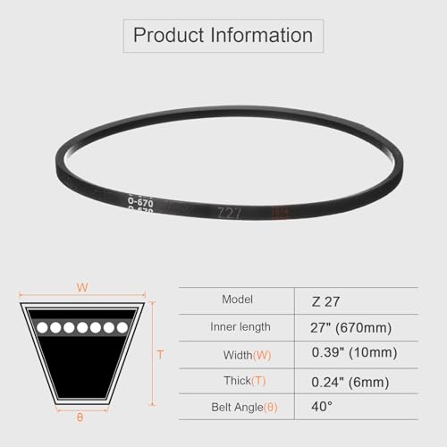 HARFINGTON Z-27 Z Type V-Belt 670mm/27 Inner Length x 0.39" Width x 0.24" Height, Z-Type Closed-Loop Rubber Transmission Belt - size: Z-27