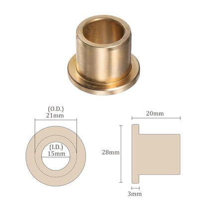 1pcs Bronze Flange Bearing Sleeve [15mm Bore x 21 OD x 20mm Flange Thickness] Self-Lubricating Bushings - size: 15 x 21 x 20mm