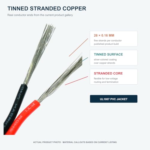 TUOFENG 20 AWG Red Black Wire, 100 ft Stranded Hookup Wire for LED 12V DC - size: 20 awg 2 parallel lines 100ft