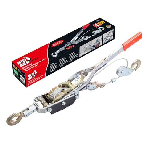 BIG RED 4 Ton Come Along Winch with 12ft Steel Cable & 3 Hooks - style: 4 TON come along
