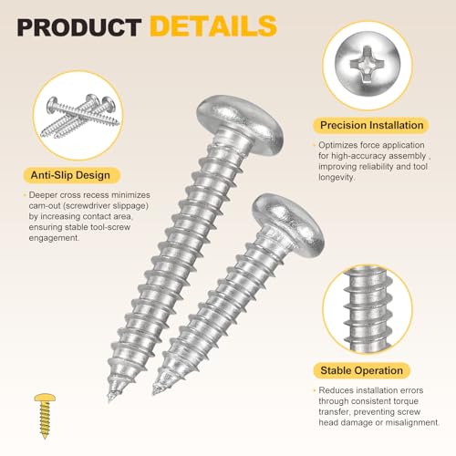 METALLIXITY Phillips Pan Head Self Tapping Screw #4x1/2 100Pcs - color: Silver Tone, size: #4x1/2"