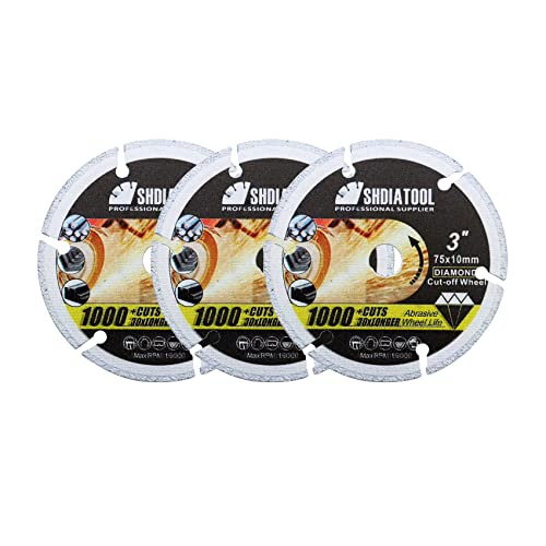 SHDIATOOL Diamond Metal Saw blade Cut-Off Wheel for Metal,Rebar,Iron Steel Tube, Angle Steel and Cutting Wheel 3In/75mm x Arbor 3/8In/10mm (3-pack) - size: 3 Inch Metal