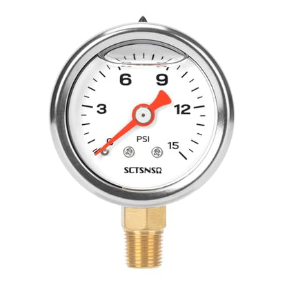 0-15 Psi Fuel Pressure Gauge, 1/8" NPT Lower Mount - size: 0-15 Psi, style: Lower Mount