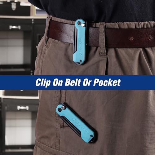 WORKPRO EDC Folding Utility Knife, Mini Box Cutter with Quick Open Axis Lock, Quick Change Blade Razor Knife, Foldable Small Pocket Knife with Belt Clip - color: Blue-g10