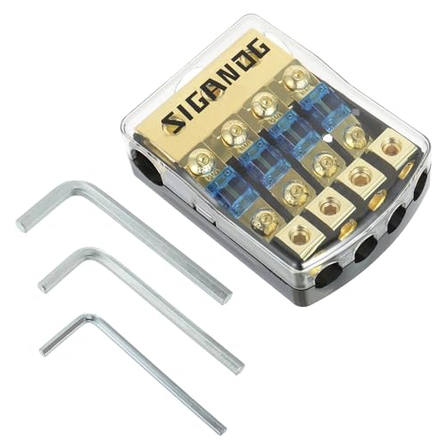 4 Way ANL Fuse Holder 60A, 0/2/4 Gauge in 4/8 Gauge Out Fuse Distribution Block for Car Boat Trolling Motor Marine Audio Amplifier Stereo Video System 12V, with 3 Hexagon Wrench - size: 4 way