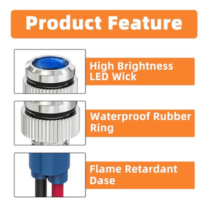 GASHER 5 PCS Energy Saving Indicator Light, LED Light 12V/24V/110V 20mA Panel Mount Light, Mounting Hole Size 6mm Blue LED (12V) - color: Blue, size: 6MM（12V）