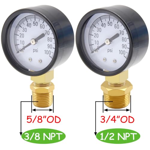 Uenede 0-100PSI Pressure Gauge 1/4" NPT Brass Bottom Mount with Bushing - size: 100PSI(1/4"NPT)