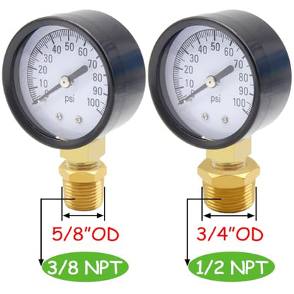 Uenede 0-100PSI Pressure Gauge 1/4" NPT Brass Bottom Mount with Bushing - size: 100PSI(1/4"NPT)