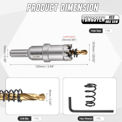 25/32" 19.5mm Hole Saw Tungsten Carbide TCT Hole Cutter W/Drill Bit - size: 19.5mm (25/32")