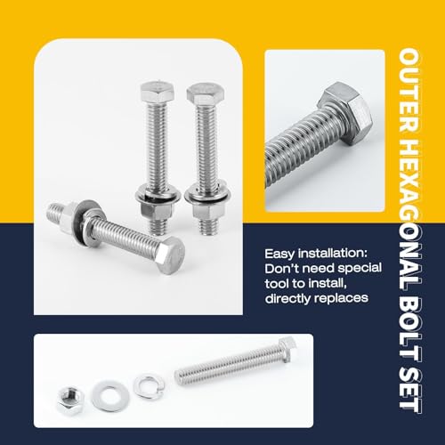 (5Set) 3/8-16 x 3 Complete Set Hex Head Screw Bolts,Nuts,Flat washers,Spring Washers,Fully Threaded, Stainless Steel 18-8（304）, Bright Finish. - size: (5Set)3/8-16 x 3"
