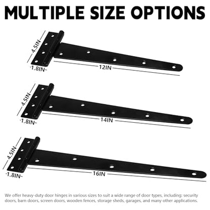 4Pcs 12-Inch Heavy-Duty Door Hinges, Rust-Resistant Heavy-Duty T-Hinges, Suitable for Shed Doors, Barn Doors, and Fence Gates, Made of Wrought Iron, Each Set Can Support 110 Pounds. - size: 12 Inch