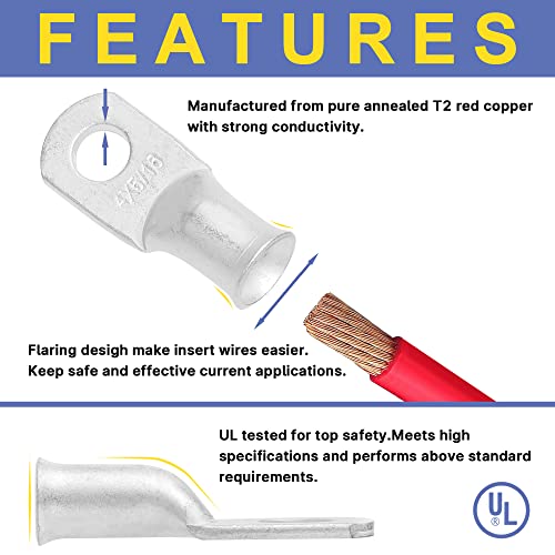 haisstronica 220PCS Tinned Cable Lug & Heat Shrink Kit AWG 8/6/4/2/1 - color: Tinned Copper, size: 220 PCS