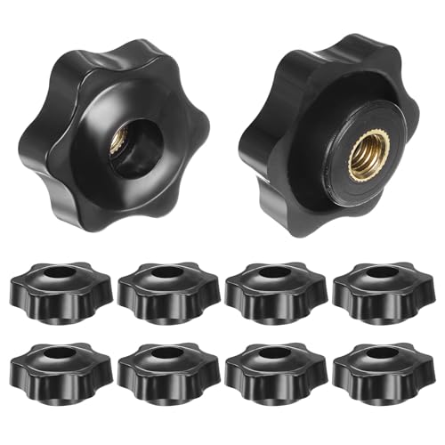 HARFINGTON 10pcs Star Knobs M8 Female Thread 38mm Head Plastic Through Hole Brass Screw-in Clamping Handles Threaded Hand Knobs, Black - color: Black, size: M8 x 38mm