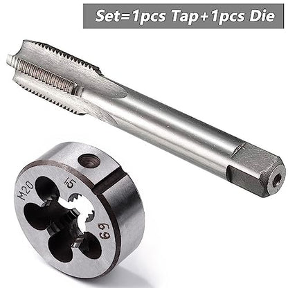 M20 X 1.5 Metric Tap and Die Set M20 X 1.5mm HSS Straight Fluted Machine Thread Right Hand Screw Tap and Round Threading Die - color: m20*1.5