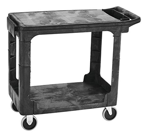 Rubbermaid Commercial Products 2-Shelf Utility/Service Cart, Small, Flat Shelves, Storage Handle, 500 lbs. Capacity, for Warehouse/Garage/Cleaning/Manufacturing - size: Small 2-Shelf, style: Flat Handle