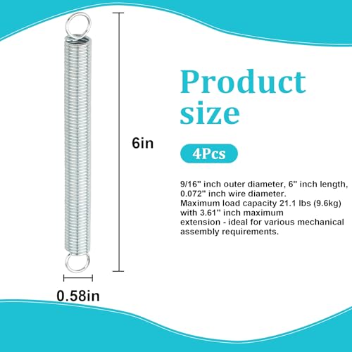9671 Extension Spring,0.072 GA x 9/16 in. x 6 in.Closed Single Loop(4 Pack)