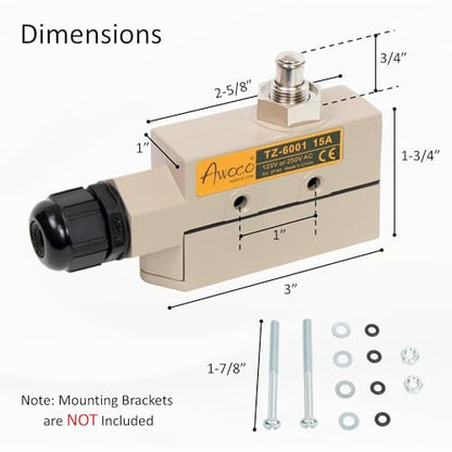 Awoco Heavy Duty Commercial Plunger Door Micro Switch for Air Curtains, 250V 15A IP 65 Limit Switch Type NO and Type NC (TZ-6001-15A) - style: TZ-6001-15A